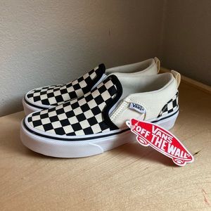 NEW Youth Vans Black and Natural Checkers slip on shoes